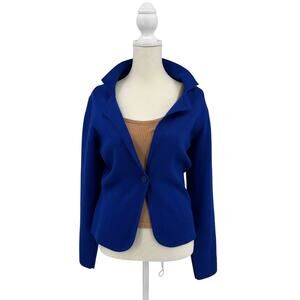 Grace Karin Cropped Cardigan Sweater Blazer WMNS M Blue One Button Knit Jacket